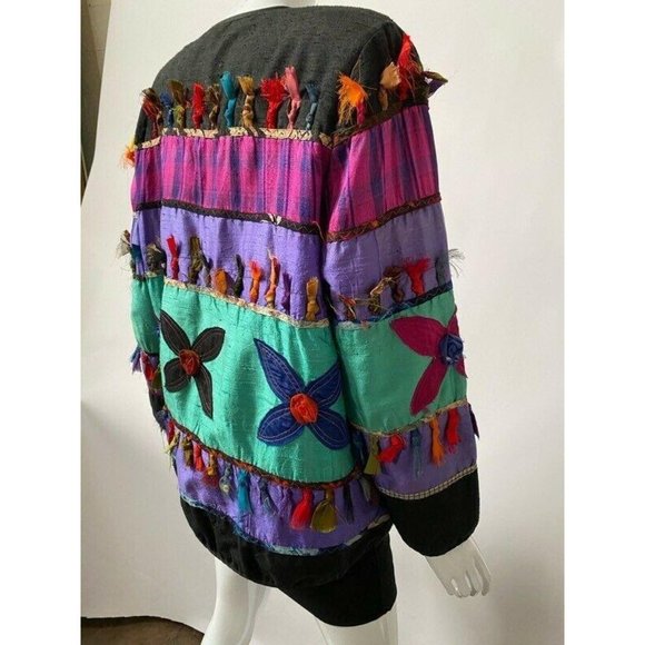 Allure Sz Medium Silk Rayon Color Block Embellished Jacket - Picture 3 of 16